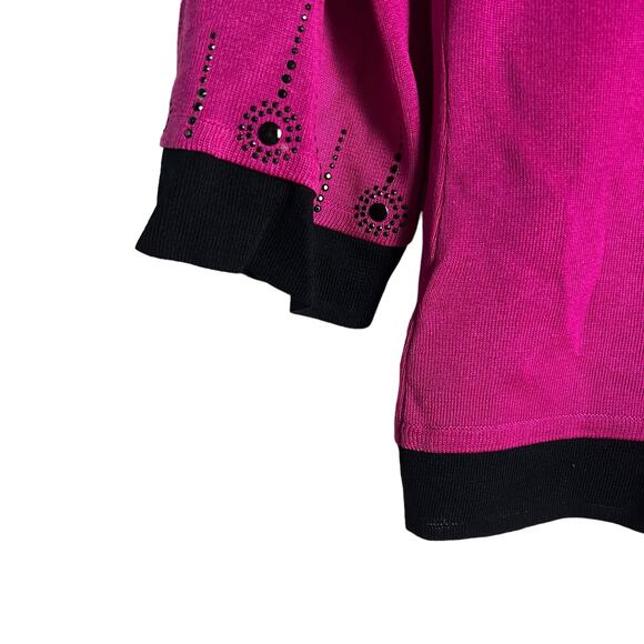 Ming Wang Magenta Pink Black Rhinestone Embellished Cardigan Sweater Size Small - Picture 8 of 11
